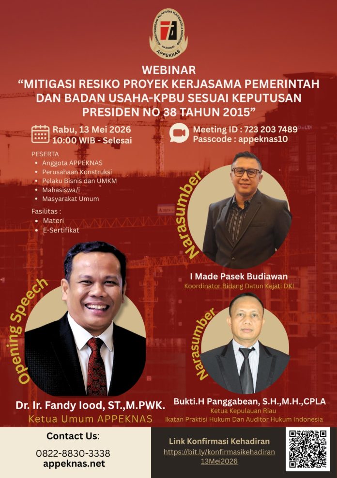 Perkuat Infrastruktur Nasional, APPEKNAS Gelar Webinar Mitigasi Proyek KPBU